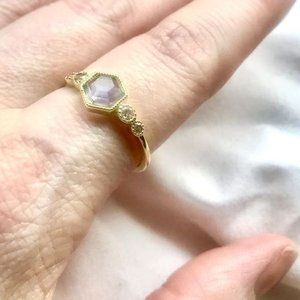 Purple Amethyst Hexagon Ring with CZ accent stones